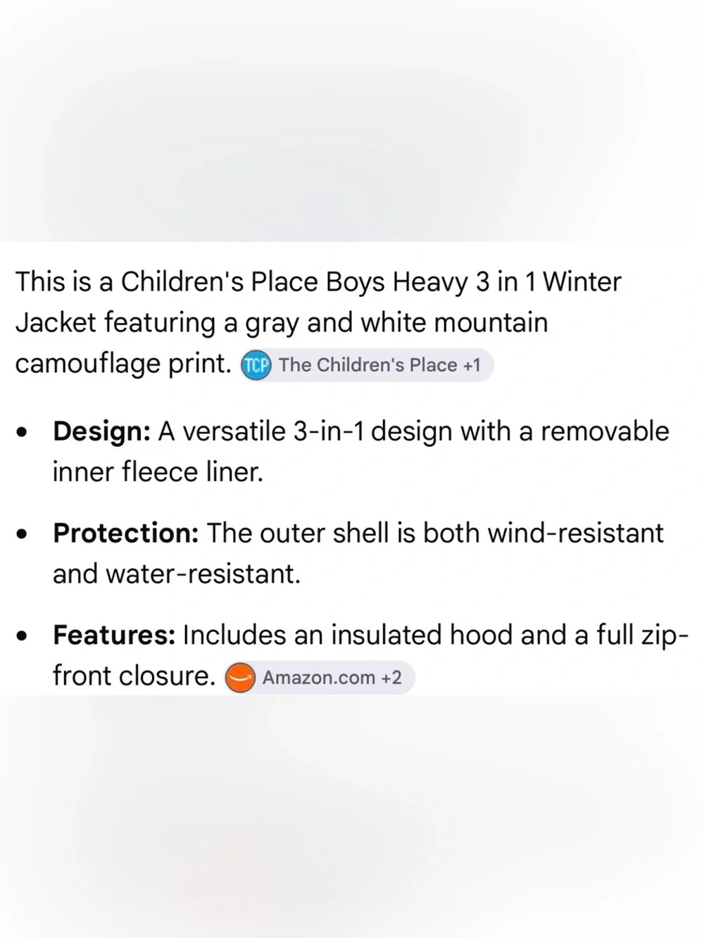 CHILDREN’S PLACE GRAY BEIGE CAMOUFLAGE HOODED COAT, size 4 XS/TP